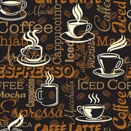 cup of coffee with lettering background abstract vector seamless pattern