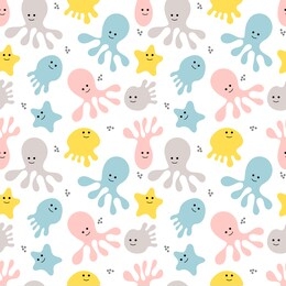 sea life. doodle seamless pattern. vector illustration.