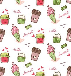 food and drink kawaii pattern