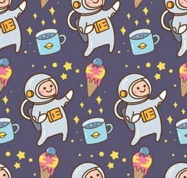 space kawaii background with astronaut  and ice cream planet 