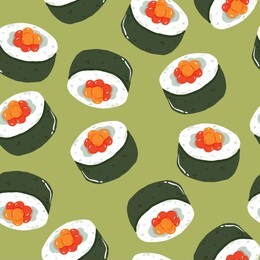cartoon cute hand drawn japanese food seamless pattern. sushi rolls seamless pattern