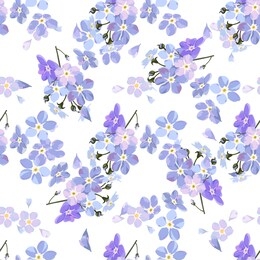 vintage seamless pattern with field small blue flowers on white background.