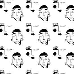 seamless pattern face portrait, abstract line continuous , cubism surrealistic graphic style. human head logo. contemporary creative textures. 