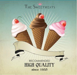vintage card and background with ice cream