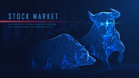 concept art of bullish vs bearish in futuristic idea suitable for stock marketing or financial investment