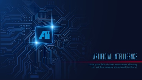 ai chipset on circuit board in futuristic concept suitable for future technology artwork , responsive web banner