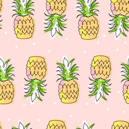 сute cartoon hand drawn seamless pattern doodle style pineapple tropical exotic fruit print