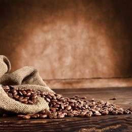 coffee background with grains and empty space