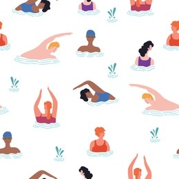 summer theme seamless pattern design with swimming people shape element