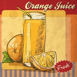 retro card design with orange juice