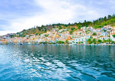 view of the capital of poros island in greece