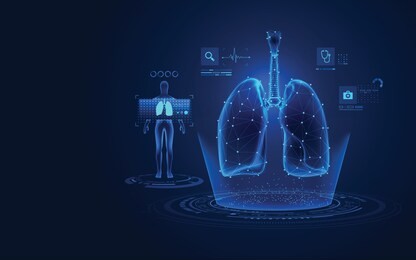 concept of medical health care technology, graphic of lungs with analysis data