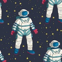 astronaut vector seamless pattern. cosmos cartoon illustrations. spaceman flying in the other space. universe galaxy cosmonaut background.