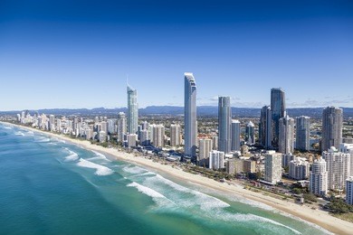 aerial view of surfers paradise on the gold coast, queensland, australia