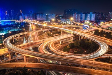 city interchange overpass at night in shanghai