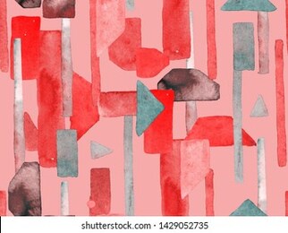 bauhaus seamless pattern. watercolor geometric  red pink lines design. art organic geo background. large modern minimal print. trendy fun abstract paint watercolour colour stripes.