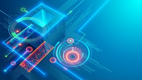 digital background. cube or box consists matrix of digits. block chain of abstract finance data, business graphic. blockchain fintech technology and mining cryptocurrency conceptual internet banner.