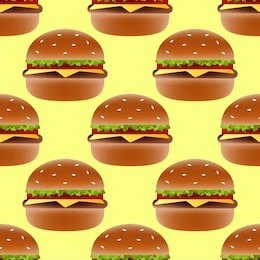 realistic burger vector seamless pattern illustration. classic american fast food hamburger, cheeseburger. vector eps 10.