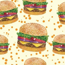 tasty big burger pattern vector design watercolor hand drawn