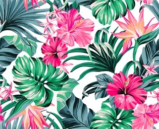 exotic tropical flowers in trendy colors  artwork for tattoo, fabrics, souvenirs, packaging, greeting cards and scrapbooking,bed linen,wallpaper