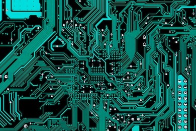 close view of the main computer circuit board.