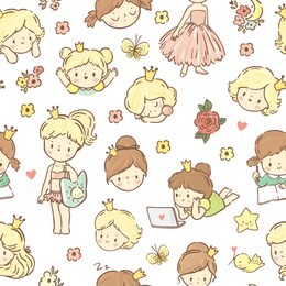 seamless pattern with cute little princess