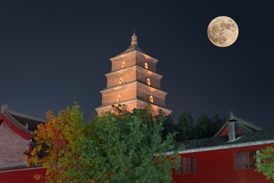 ancient tower and moon in xi'an / peaceful place