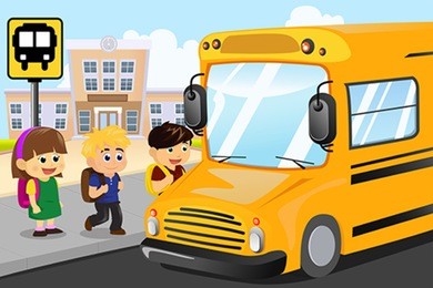 a vector illustration of kids waiting to get on a school bus