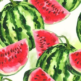 watercolor seamless background with watermelon beautiful summer pattern
