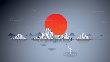 scenery mountain with new traditional chinese illustration style