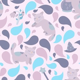 cute purple mystic cat vector pattern