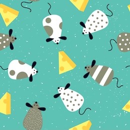 seamless pattern with cartoon cute cheese and rats - chinese symbol of the new year 2020. vector illustration can be used for print, holiday packing, postcard, poster.