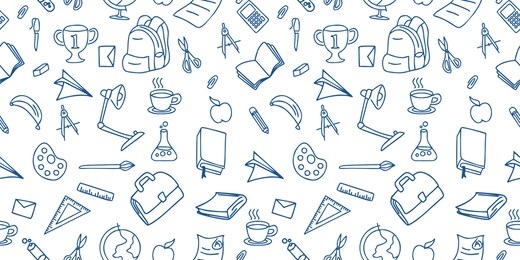 back to school doodle seamless pattern drawing background lineart design vector illustration 