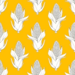 corn plants seamless pattern background. vegetable background. hand drawn doodle. corn cobs and corn grains