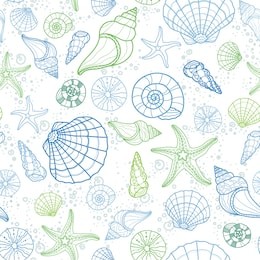 fresh colorful seamless pattern with various shells, clams, starfish und snails, fun under water background, great for ocean themes, beach fabrics, summer textiles or background, wallpapers - vector 
