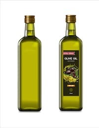 olive oil glass bottles with olive oil splash. vector realistic template design.