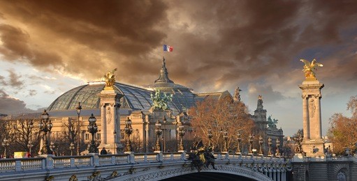 beautiful sky shapes over the grand palais des champs-elysÃ?Â?Ã?Â©es - great palace in paris.