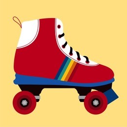 illustration of a white and red skating shoe on yellow background