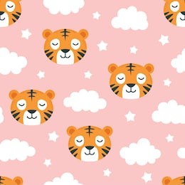 tiger pattern seamless  background, vector illustration, animal cartoon pattern