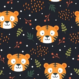 tiger pattern seamless  background, vector illustration, animal cartoon pattern
