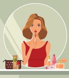 beautiful woman character doing make up. vector flat cartoon illustration