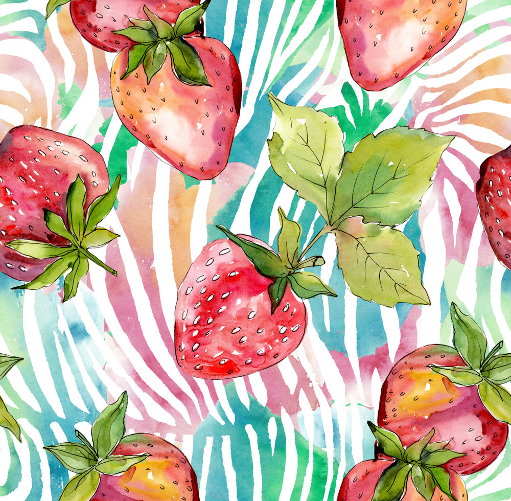 strawberry healthy food fresh berry. watercolor background illustration set. watercolour drawing fashion aquarelle isolated. seamless background pattern. fabric wallpaper print texture.