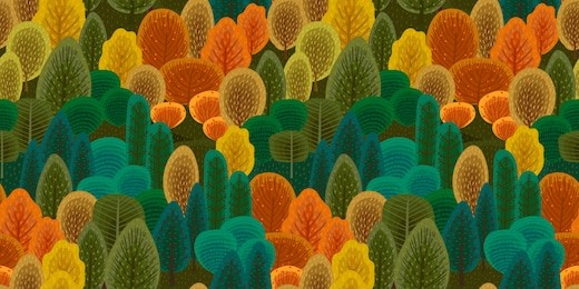 abstract seamless pattern with autumn forest. vector background for various surface. trendy hand drawn textures.