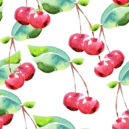 watercolor seamless pattern with cherry. raster illustration.