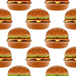 realistic burger vector seamless pattern illustration. classic american fast food hamburger, cheeseburger. vector eps 10.