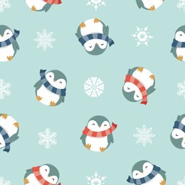 winter snow penguins seamless pattern