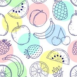 seamless pattern with hand drawn fruits on white background