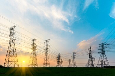 high voltage post,high voltage tower sky sunset background