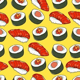 sushi seamless hand drawn illustration pattern 