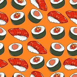 sushi seamless hand drawn illustration pattern 